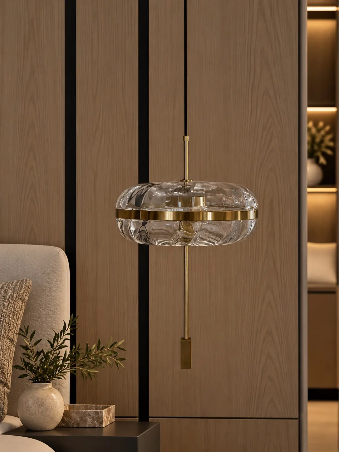 Rippled Glass Pendant 9916, Unlit