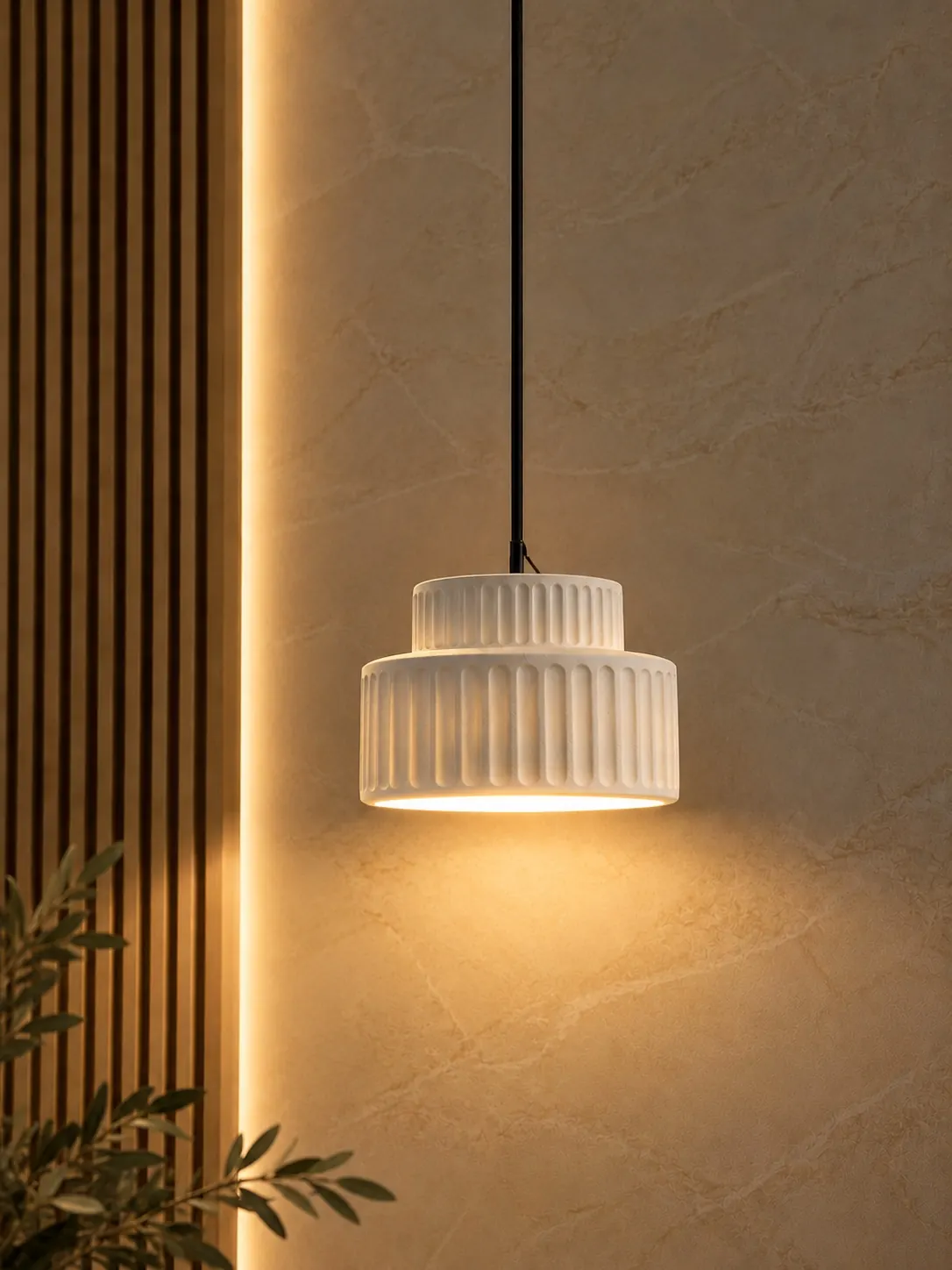 Fluted Tier Pendant 9927, Lit
