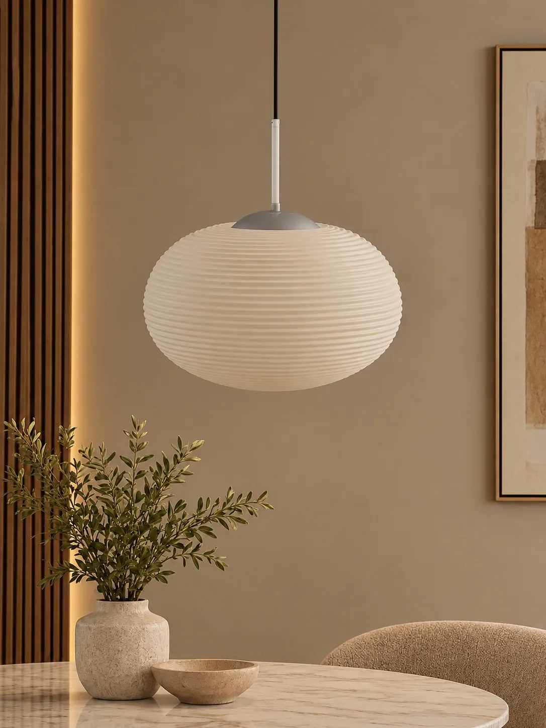 Ribbed Globe Pendant 9928, Unlit