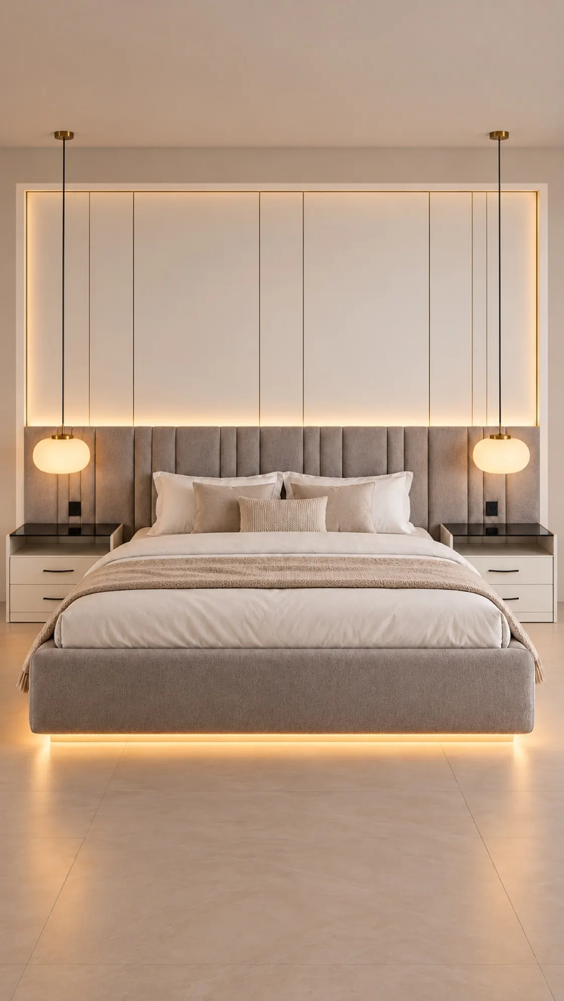 Channel Headboard Bed with Floating Base NEW-01