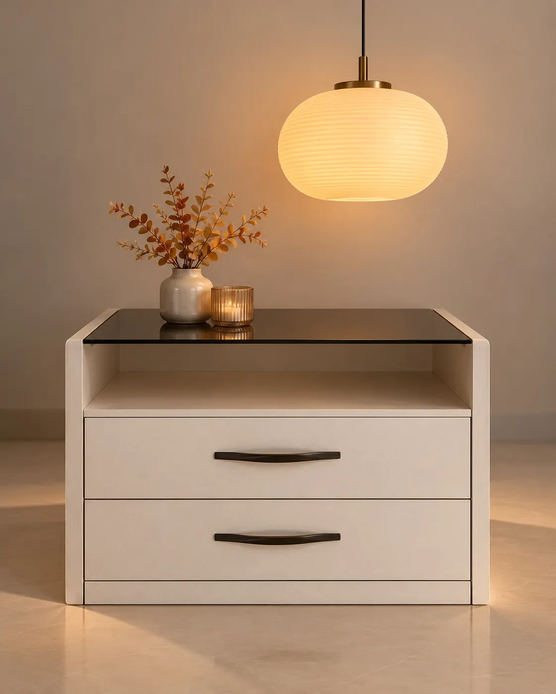 Black Glass Top Bedside Table NEW-04