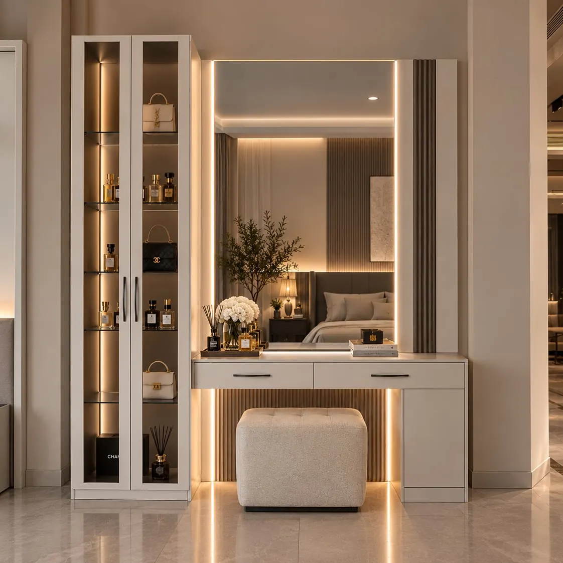 Lit Glass Cabinet and Vanity NEW-05