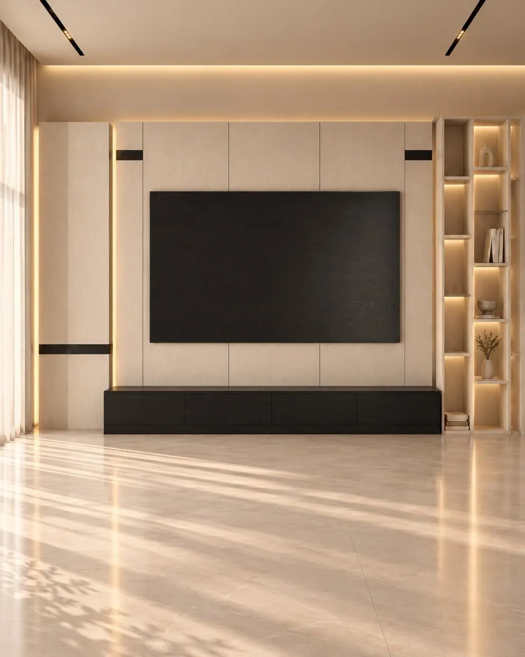 Cream and Black Media Wall NEW-10