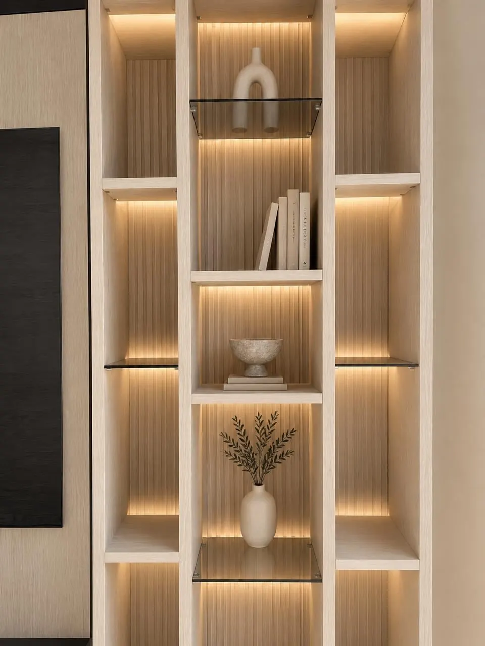 Cream and Black Media Wall NEW-10