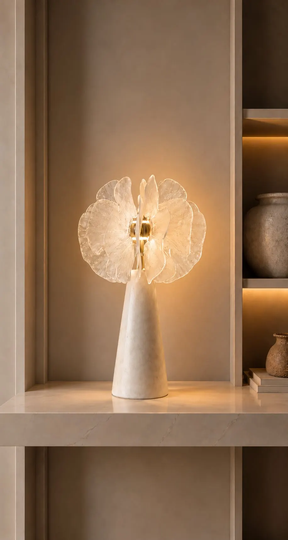 Glass Petal Table Lamp NEW-15, Lit