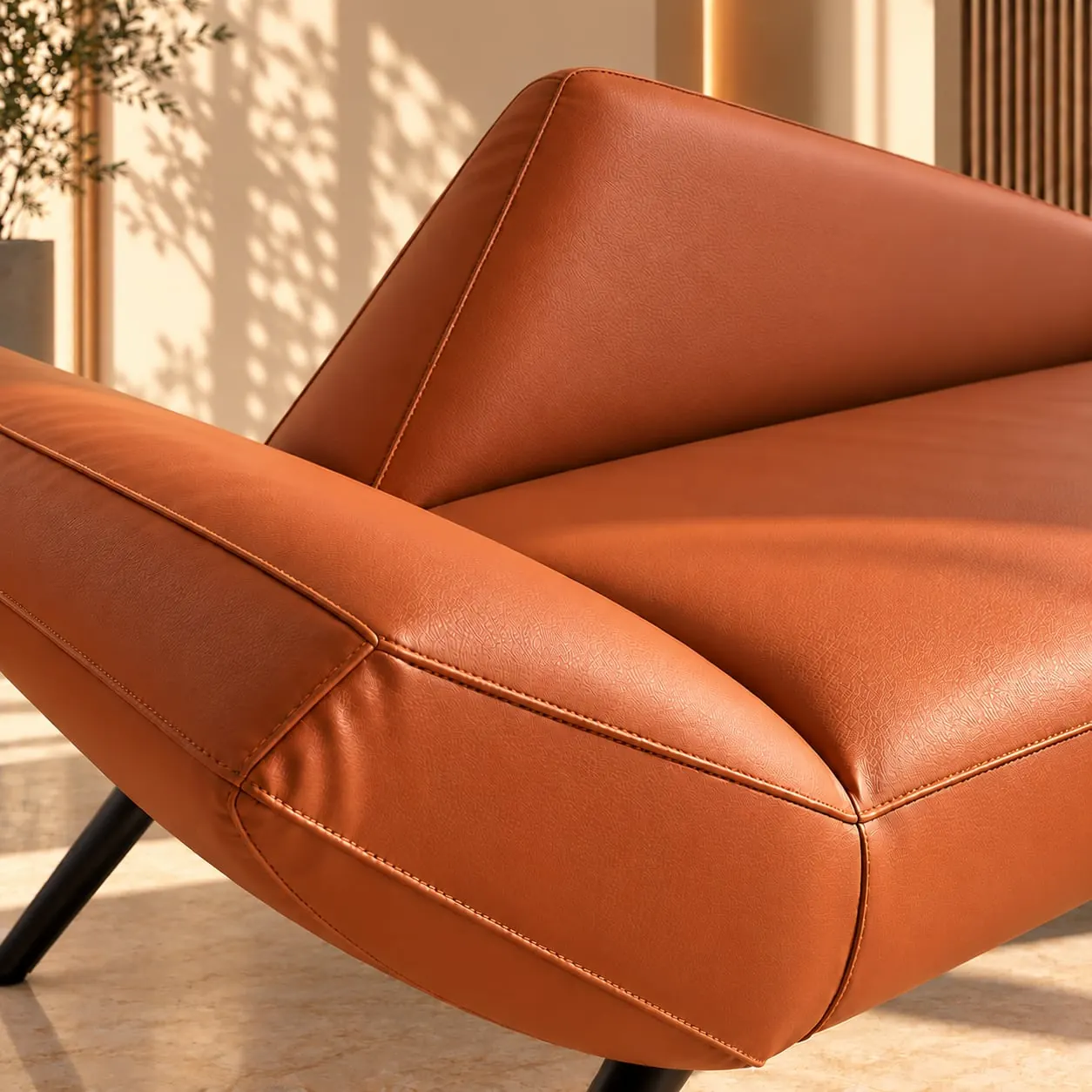 Cognac Leather Sculpted Sofa NEW-19