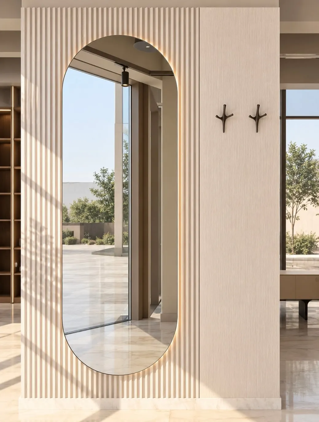 Arched Mirror Fluted Wall Panel with Hooks NEW-21