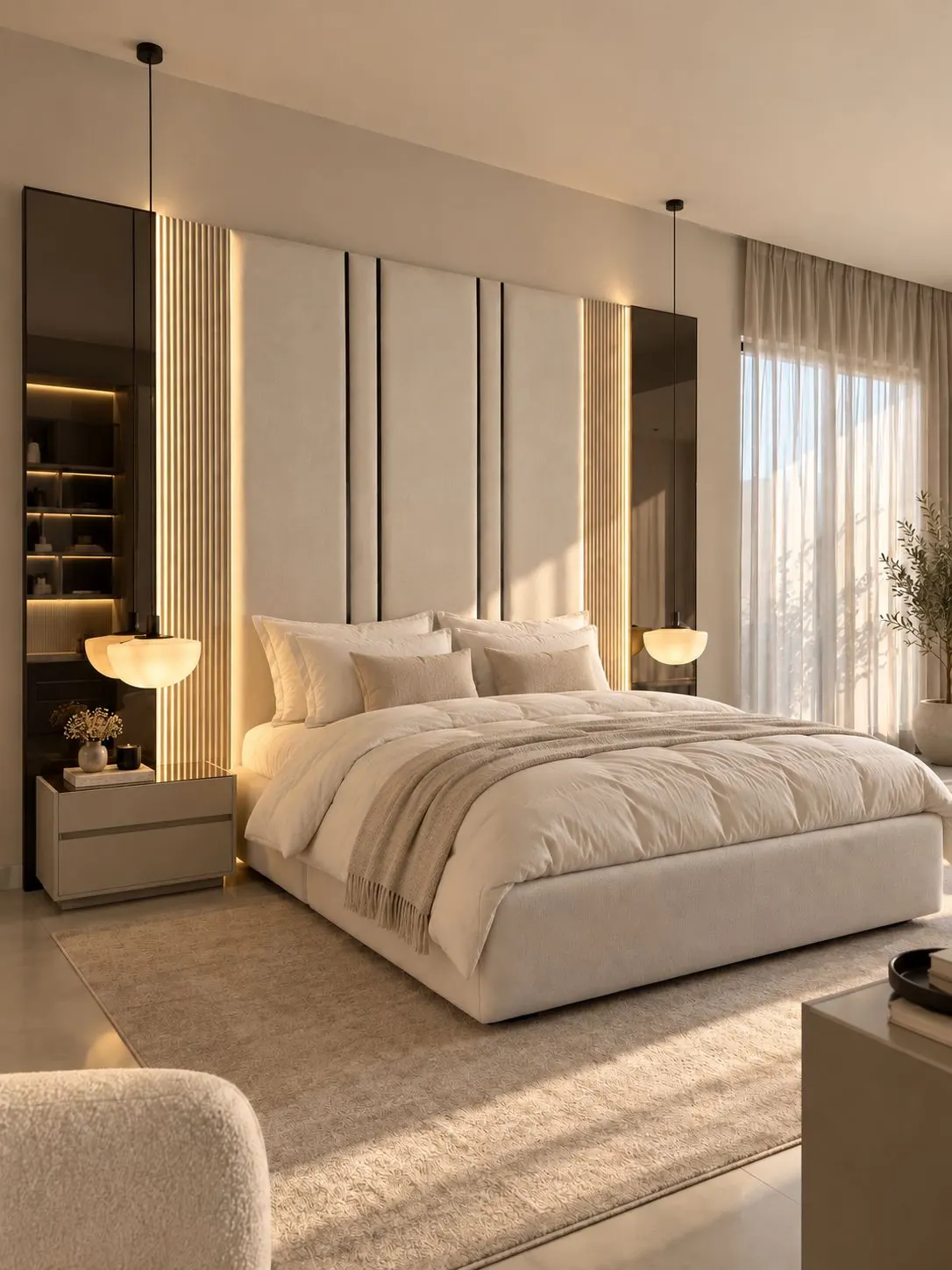 Soft Ivory Upholstered Bed SE-1900